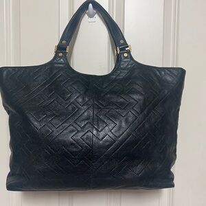 Tory Burch large stitch T tote black